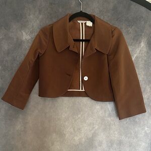 Barneys New York Taste Luxury Humor Rich Brown Ribbed Cropped Jacket Bolero
